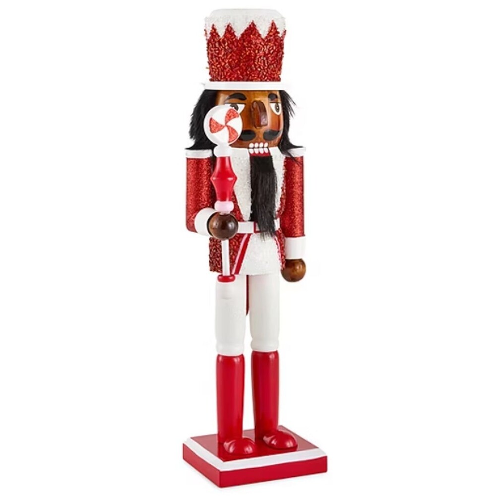 Wooden Christmas Nutcracker,14"AFRICAN AMERICAN SOLDIER W/PEPPERMINT STAFF184,NP